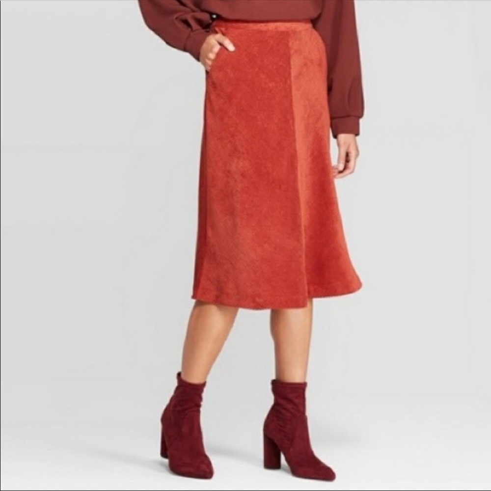 NWOT Prologue Rust Corduroy Midi Skirt